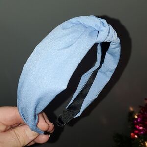 New handmade boutique top knot flexible wide headband blue